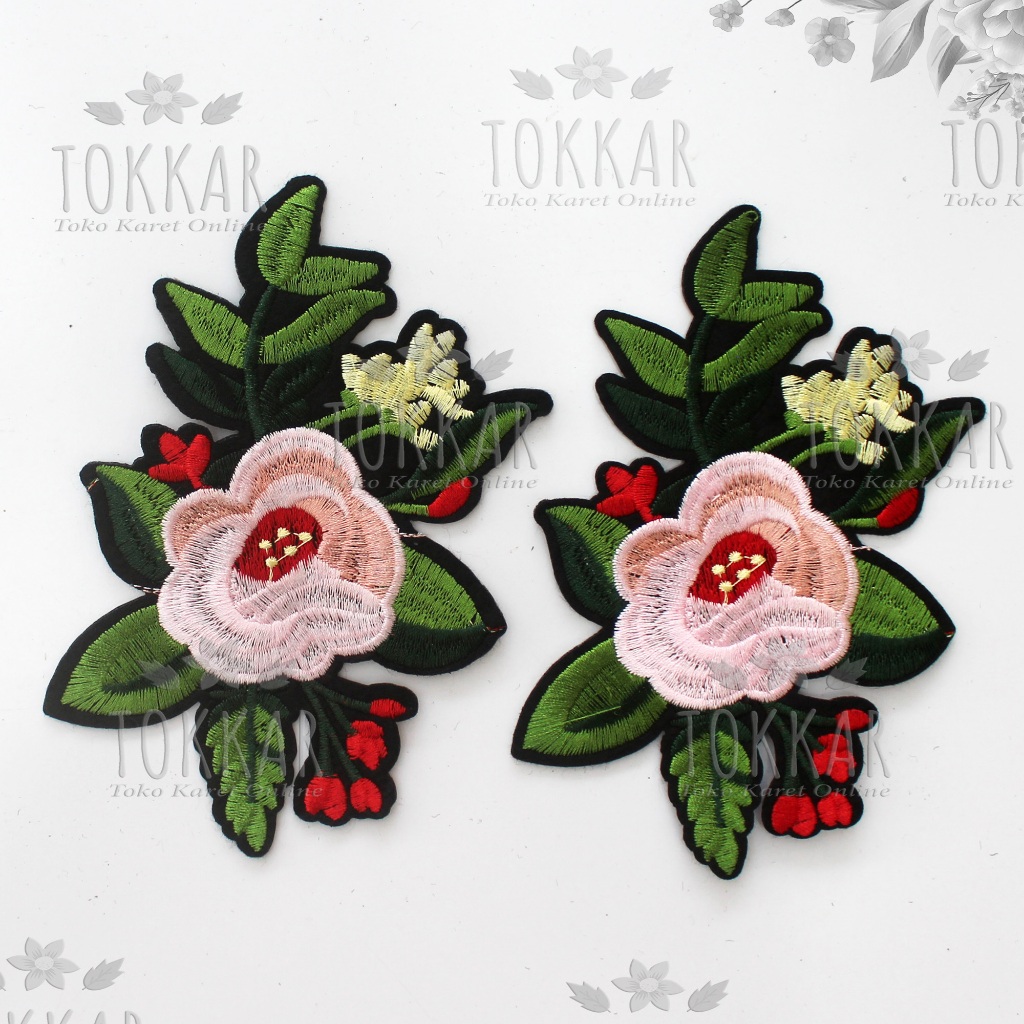 (Per Pcs) AP716 Iron Patch Bunga Mawar Cantik / Aplikasi Bordir / Bordiran Tempel Setrika Bunga Mawa