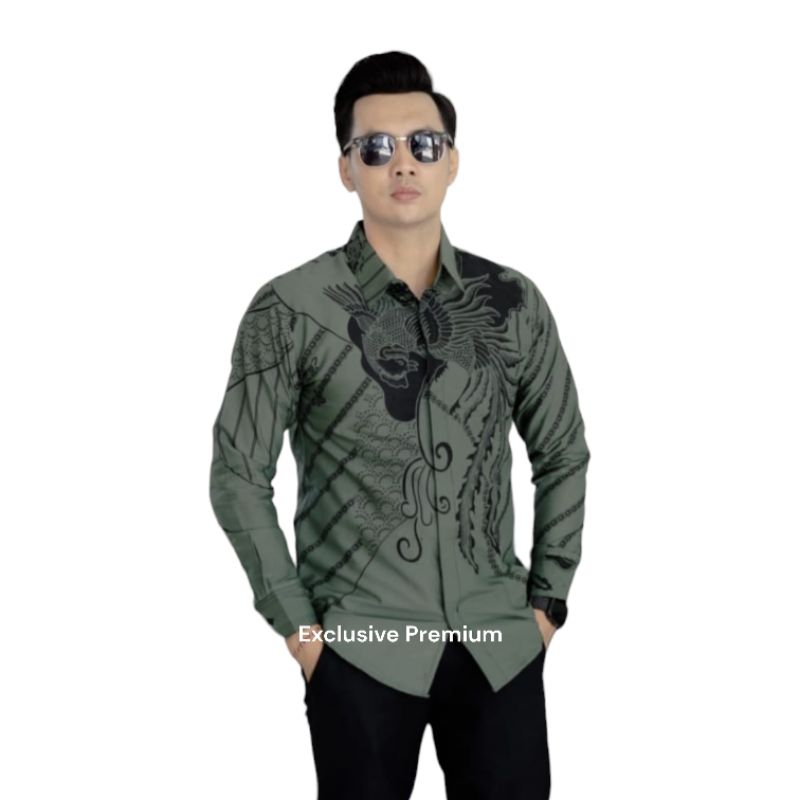 HEM BATIK PRIA Lengan Panjang Kemeja batik Lengan PANJANG IJO M L XL XXL full furing BATIK PRIA HIJA