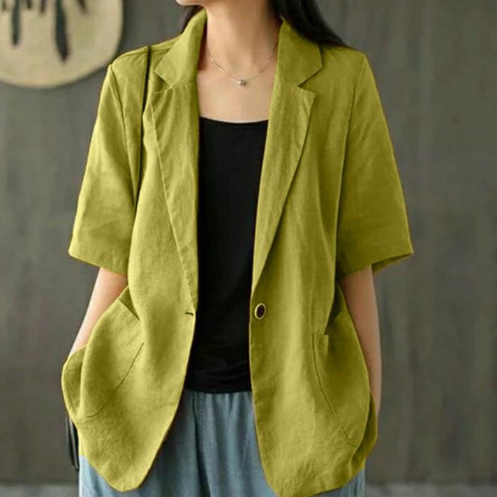 KI3 Blazer Lengan Pendek Jumbo Wanita n Ld 1cm sampai 14cm  Lucinta Blazer  Blazer Korea  Blazer Wan
