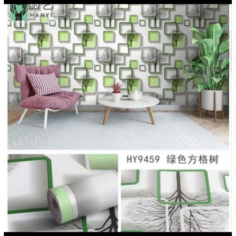 Wallpaper Sticker Dinding Kotak Hijau 3D