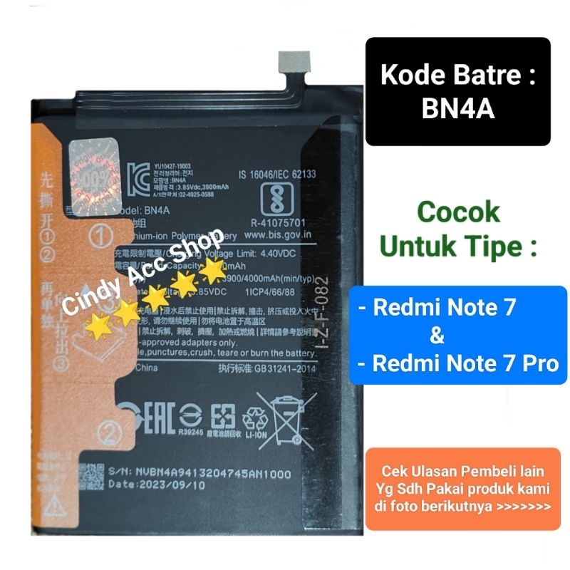 Baterai Redmi Note 7 redmi note 7 pro BN4A Batre redmi note 7 Original batrai batrei battery