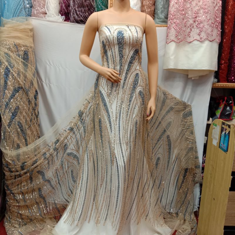 kain Tille Payet full payet soaroski jepang premium bahan kebaya pengantin