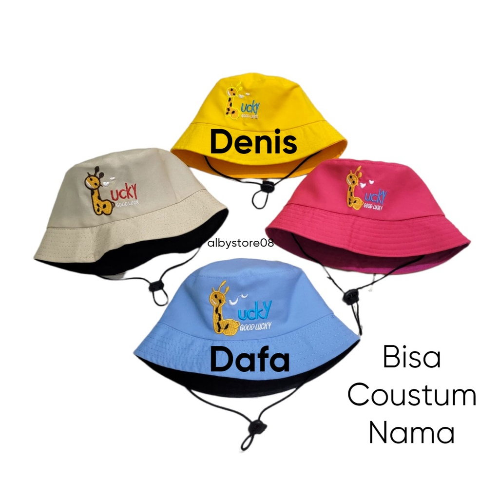 Bucket hat anak ada talinya / Bucket hat anak gratis bordir nama / Topi bucket anak bordir nama grat