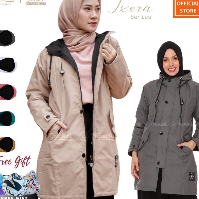 Kilat   Jaket Parka Wanita Muslimah Hijaber Wateroof  HIJACKET IXORA Anti air Hijaket Hijab