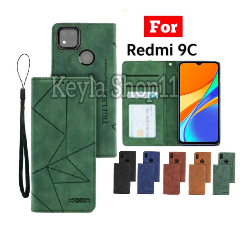 Case Flip magnet For XIAOMI REDMI 9C  Casing Dompet Motif Flip Cover Leather Premium Sarung Buku HP