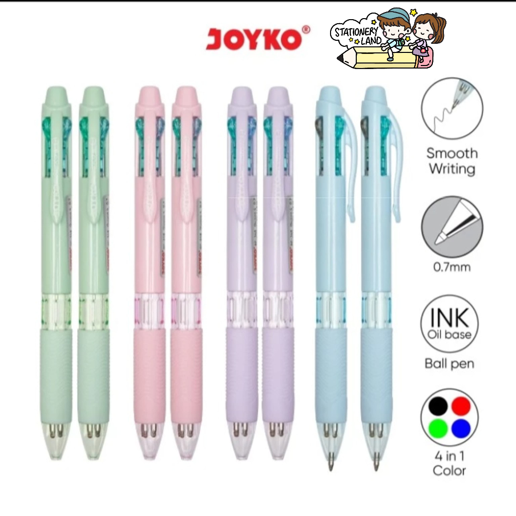 

( StaLand / DAPAT 1 BUAH ) BOLPEN CETEK JOYKO BP-348 QUACO 4 WARNA / Pulpen Bolpoin Cetek Joyko Quaco 4 WARNA BP-348