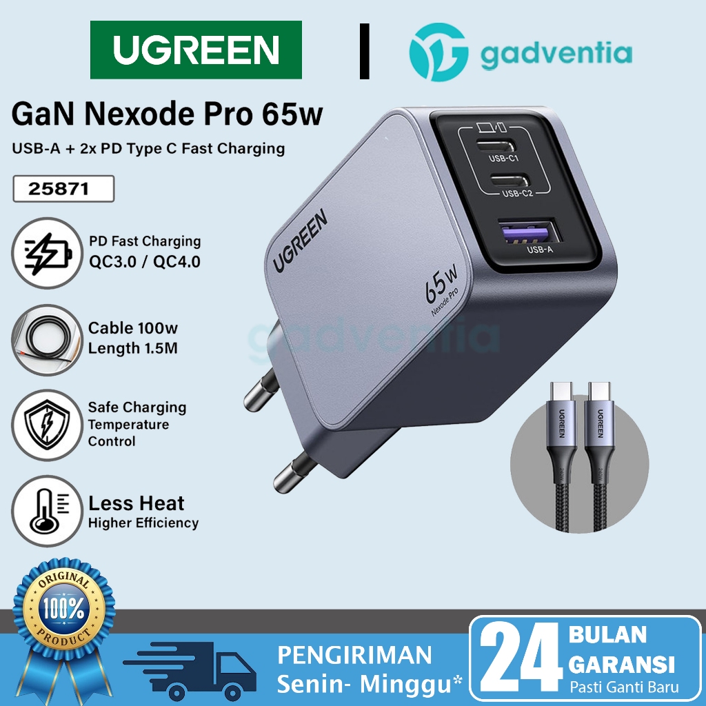 UGREEN Wall Charger 65w GaN Nexode PRO Fast Charging PD+QC 4.0 PPS For Laptop Macbook iPad Air Pro i