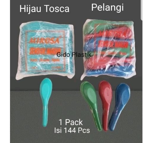 Sendok Bebek plastik Hijau tosca/ Sendok bebek plastik Pelangi  isi 144 pcs.