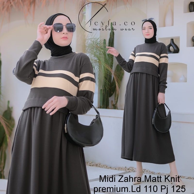 MIDI Zahra, MIDI Dress premium , MIDI dress knit, dress bagus gamis premium  Wanita Gaun Baju Hitam 