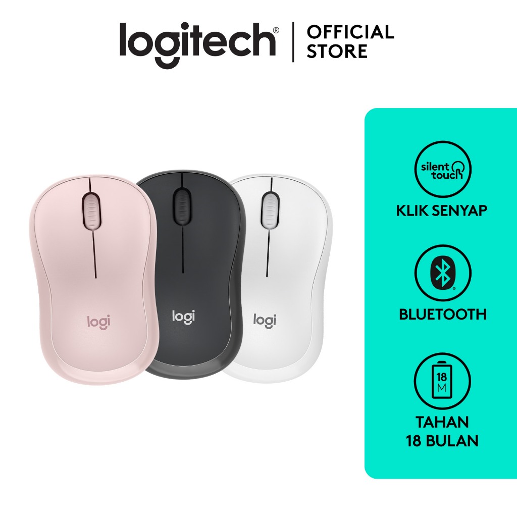 Logitech M241 Silent Bluetooth Mouse, Wireless, Ringkas, Portabel, Penelusuran yang Mulus, untuk Win