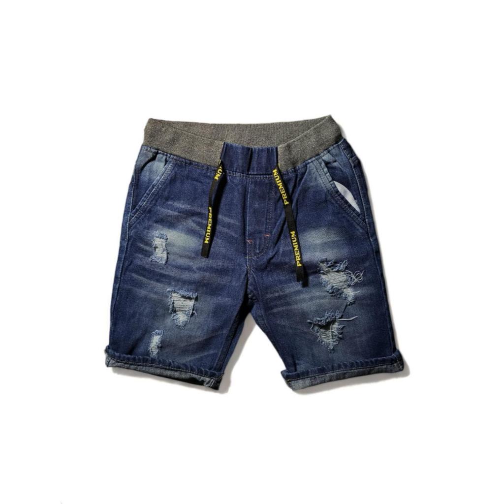 CELANA PENDEK JEANS SOBEK PRIA COWOK DEWASA - Celana pendek tali kolor  -  celana jeans pendek kolor