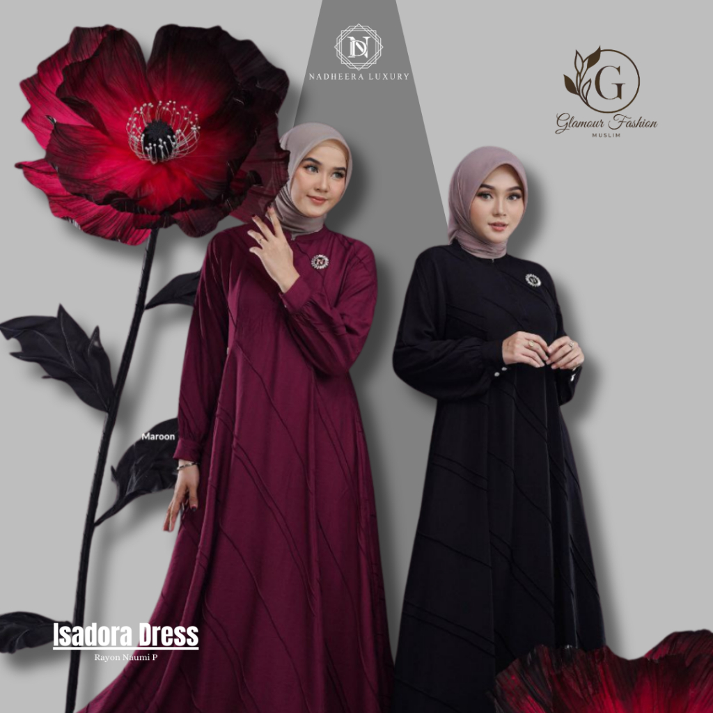 Baju polos super cantik Isadora Dress by Nadheera Original Gamis Daily Bahan Rayon Naomi Premium