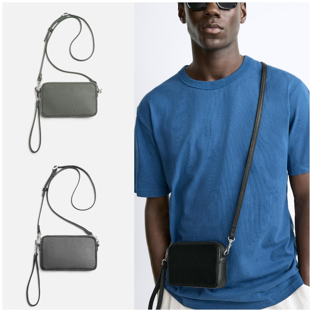 Tas Selempang Pria Zara Embossed Mini Crossbody Bag Original