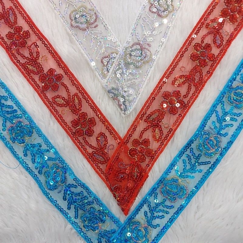 Renda Organdi Payet Motif Bunga METERAN