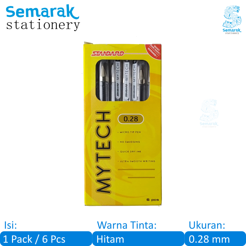 

Standard MYTECH Pen Pulpen Jel 0.28 mm - Hitam [1 Pack / 6 Pcs]