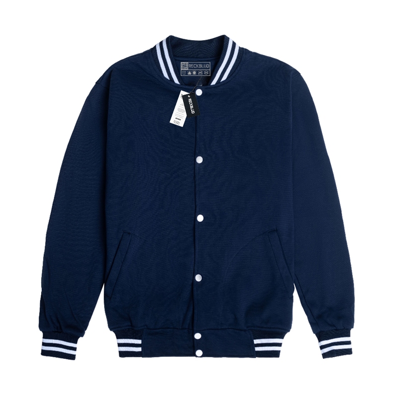 Reckblud - Jaket Varsity Baseball Kancing Polos Keren Unisex Original Navy Blue