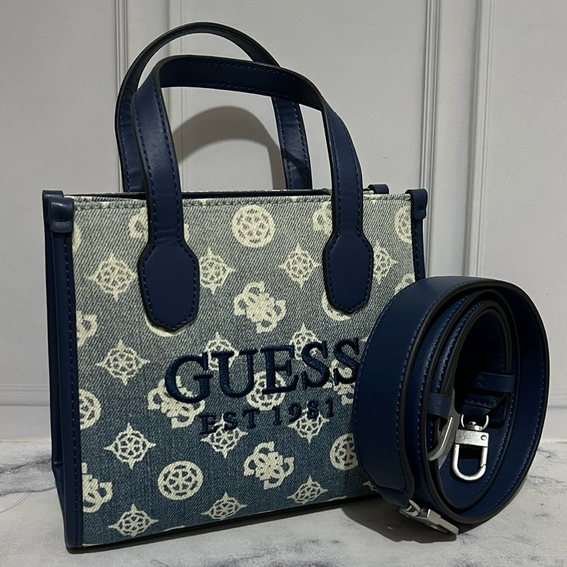 ORIGINAL Guess SILVANA denim double compartment mini tote crossbody women bag NEW / tas wanita tote 