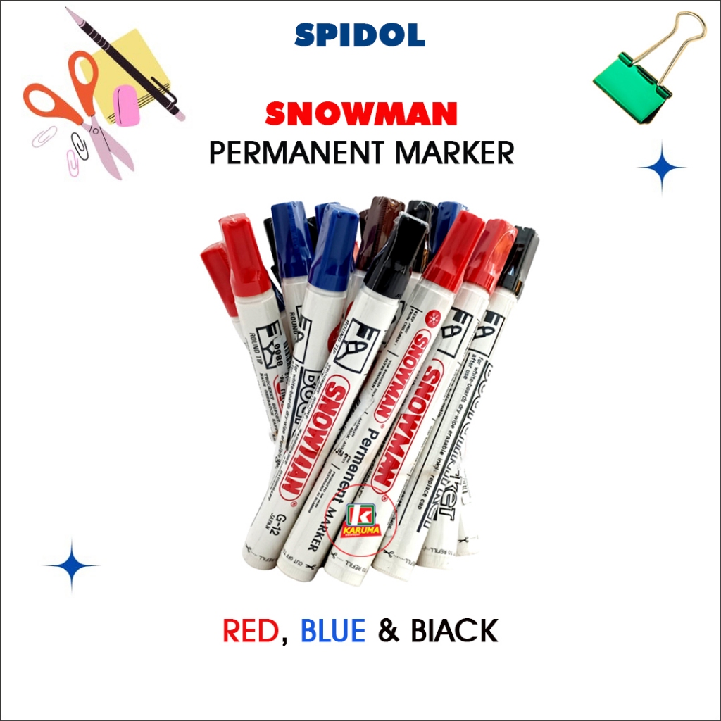 

SNOWMAN SPIDOL PERMANENT MARKER | SPIDOL PERMANEN WARNA MERAH BIRU HITAM