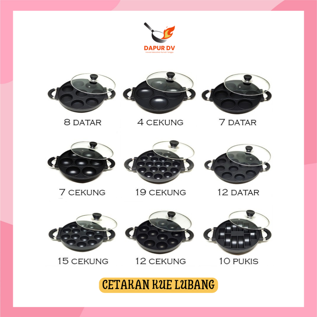 Cetakan Kue Martabak Pukis Takoyaki Anti Lengket + Tutup Kaca Loyang Kue Lumpur Serabi Apem Cubit DV