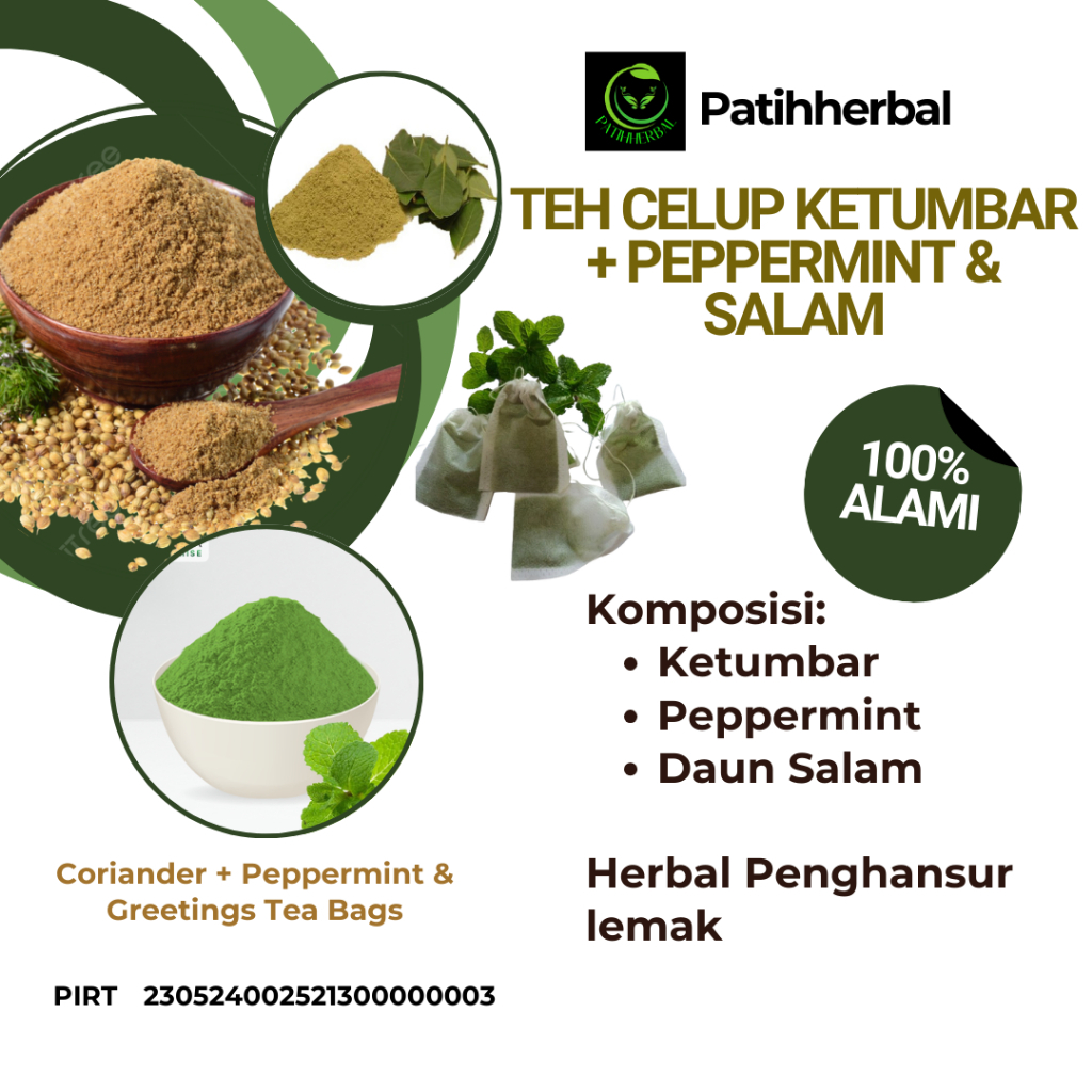 

Teh Celup Ketumbar + Peppermint & Daun Salam Penghancur lemak atau Kolesterol isi 10 tea bags