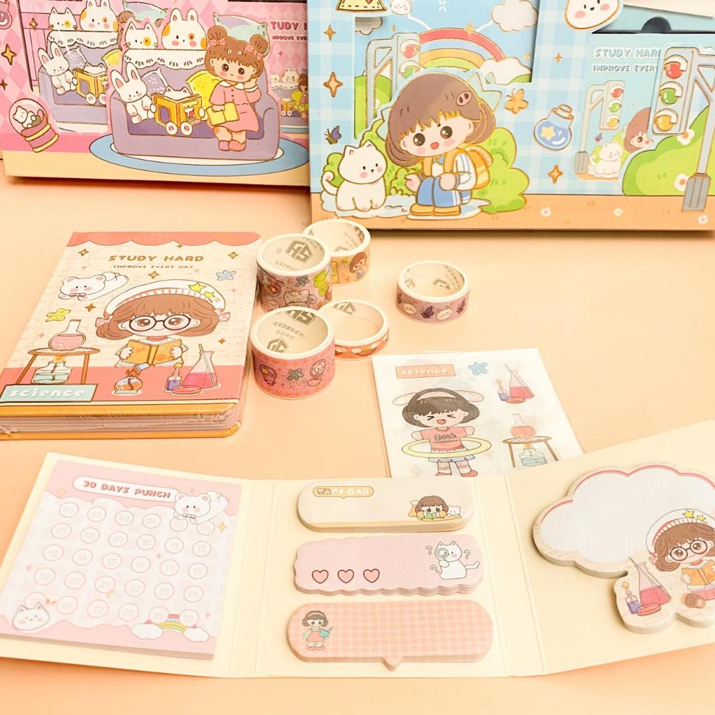 

bib Jurnal 4 in 1 Kode S001 Study Hard (Washi Tape StickerSticky NotesNotebook A5) Termurah Bisa Cod