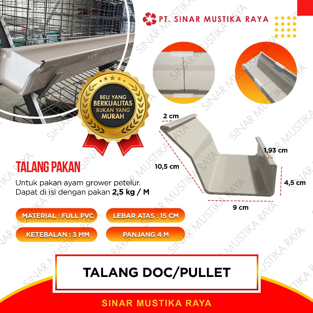 Talang Tempat Pakan Ayam DOC Pullet Petelur 4 M Import Kandang Baterai