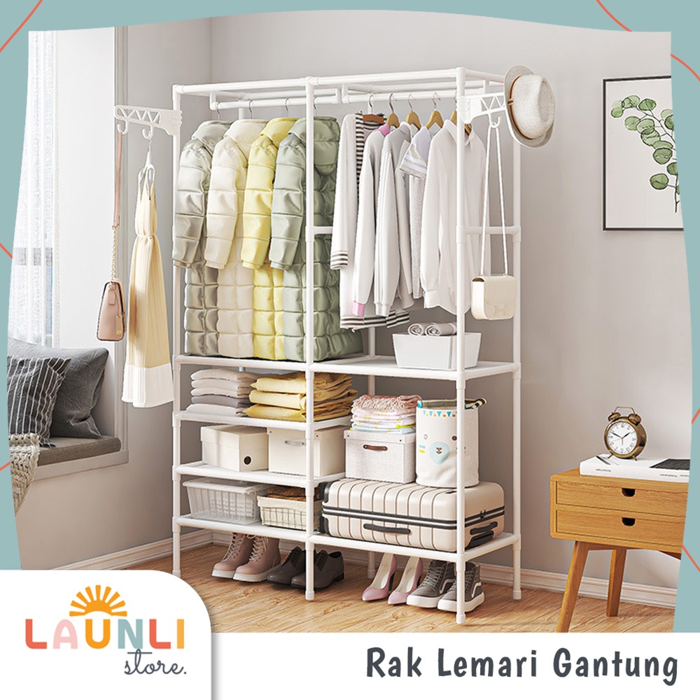 Rak Lemari Terbuka Stand Hanger Minimalis Gantungan Baju Pakaian Sepatu Tas Praktis