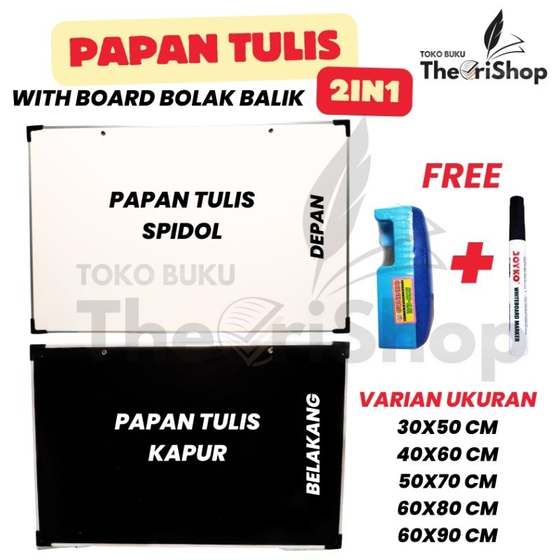 

Papan Tulis WhiteBoard BOLAK-BALIK Bagian Belakang Bisa Menulis Kapur Free Spidol Dan Penghapus
