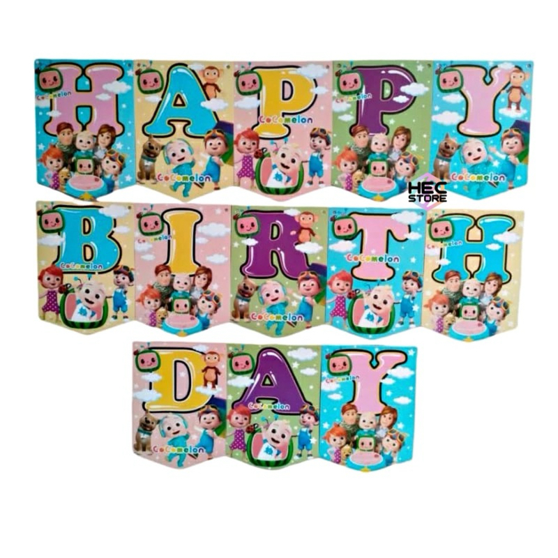 BANNER HAPPY BIRTHDAY MOTIF KARAKTER COCOMELON | BUNTING FLAG COCOMELON