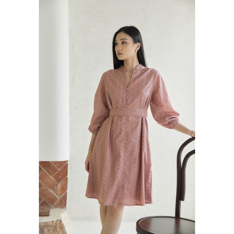 Nadine Eyelet Dress / Dress bordir premium wanita / Dress formal dan casual wanita kekinian
