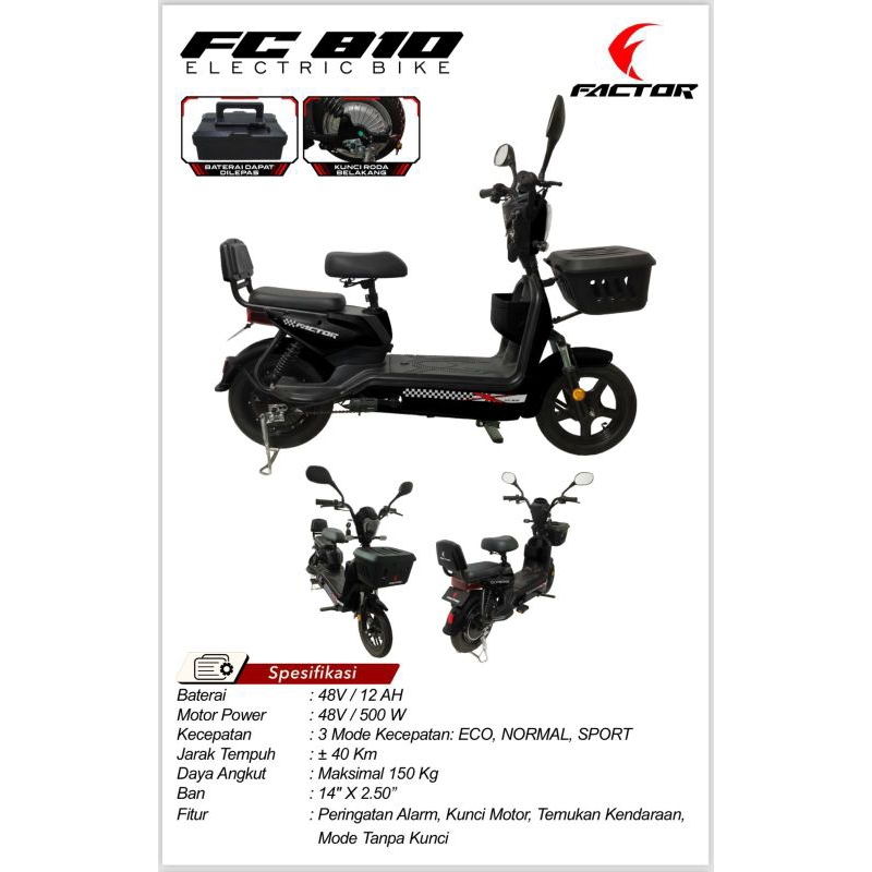 Sepeda Listrik Factor FC 810 - Sepeda Listrik dengan Kapasitas Baterai Tinggi dan Kecepatan Maksimal 25 km|jam