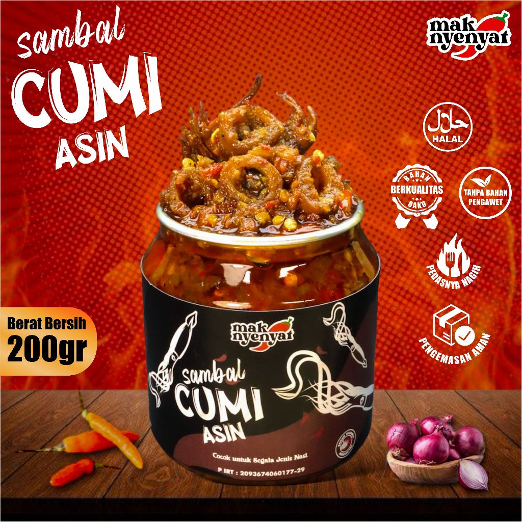 

Sambal Cumi Asin / Sambal Cumi Asin Mak Nyenyat / Sambal Cumi Asin 200gr