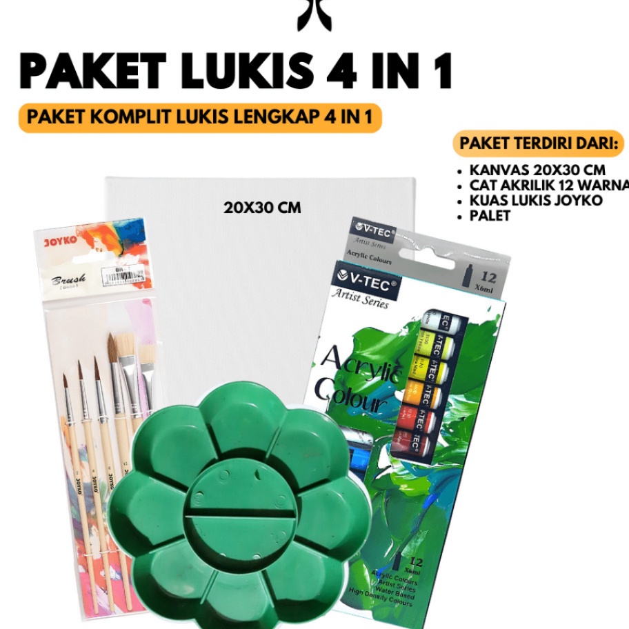 

MANTAP Paket Lukis Sekolah 4 IN 1 Kanvas 2X3 Cat Akrilik Palet Kuas Set Svmmerink