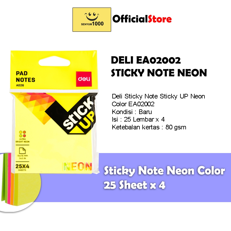 

Deli Sticky Note Neon Color 76 x 76mm EA02002