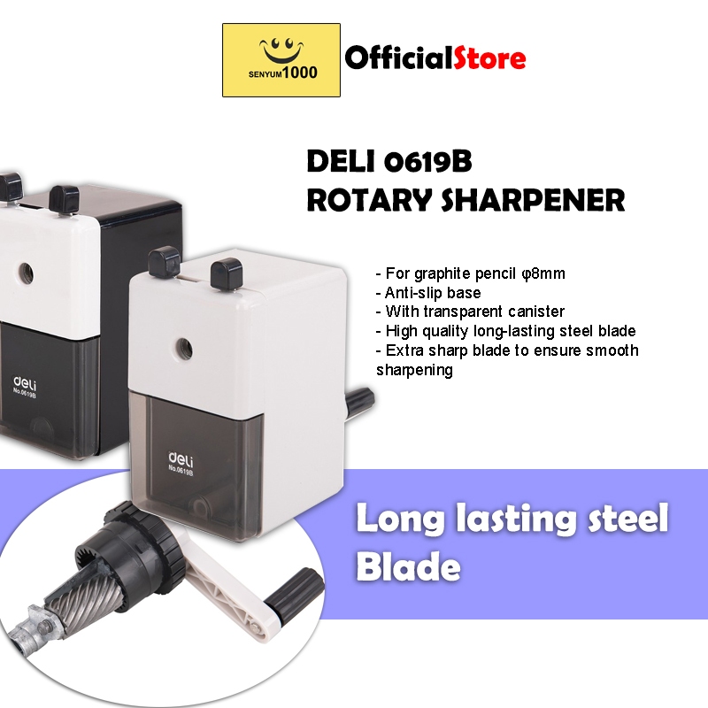 

Deli Rotary Pencil Sharpener Anti-slip base With transparent canister E0619B