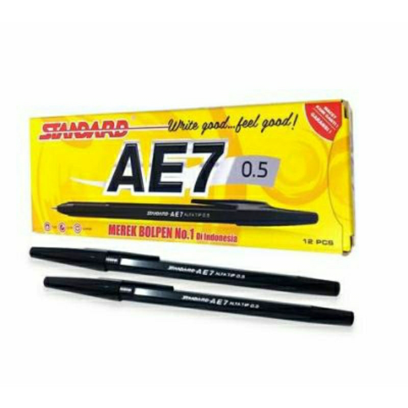 

termurah!! 12pcs pulpen bolpoint standard AE7 hitam (1pack)