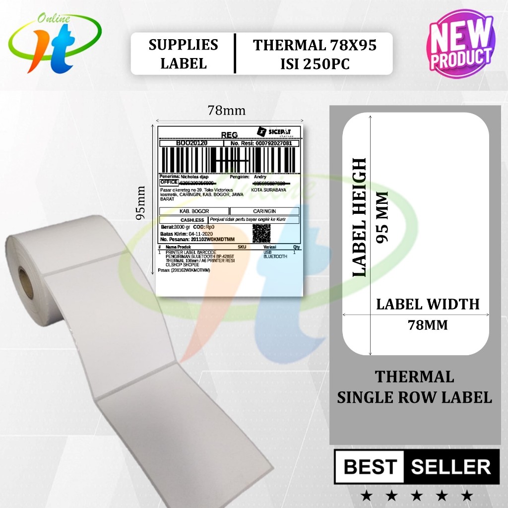 

Kertas Stiker Resi 78x95 isi 250 Label Thermal Resi Shopee 78x100 80x100