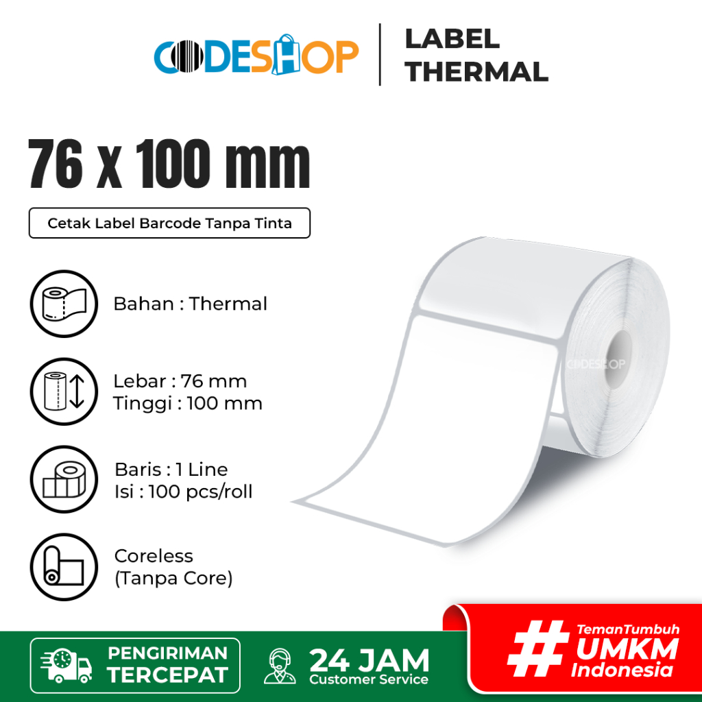 

Label Thermal 76x100 mm Stiker Printer Barcode Kassen Xprinter Peripage