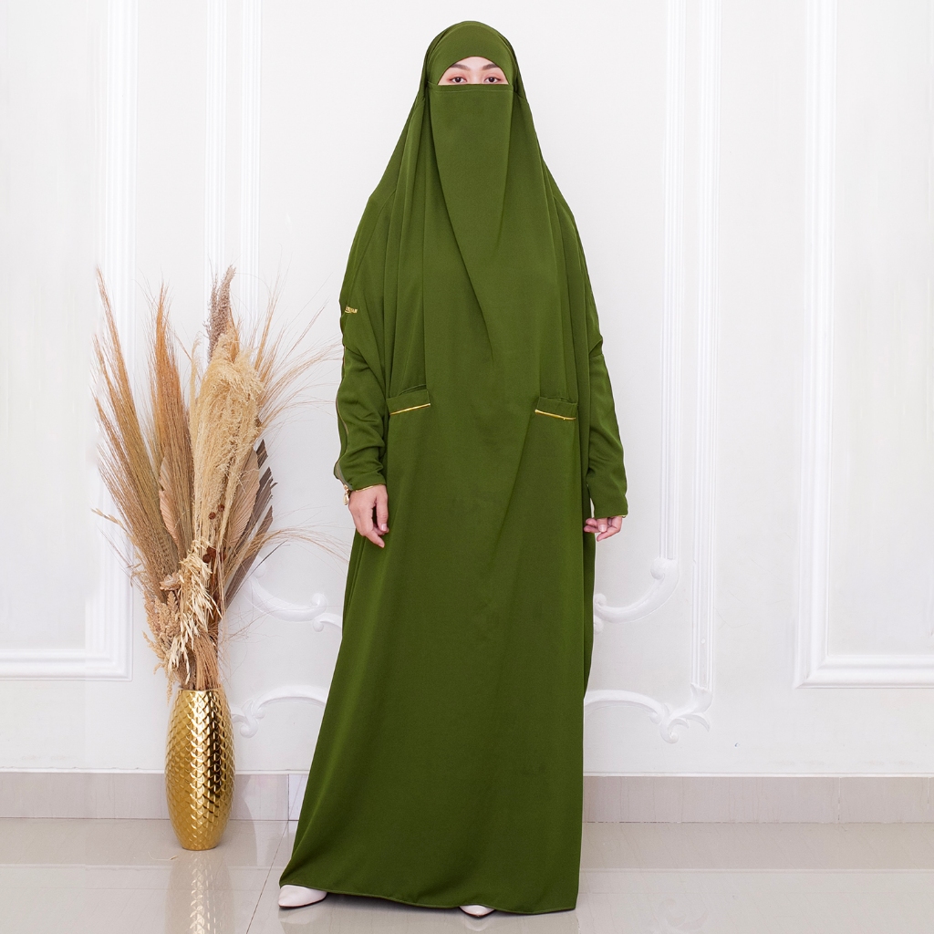 Aqueenah - Abaya Overhead French Khimar Medina - Hijau Olive