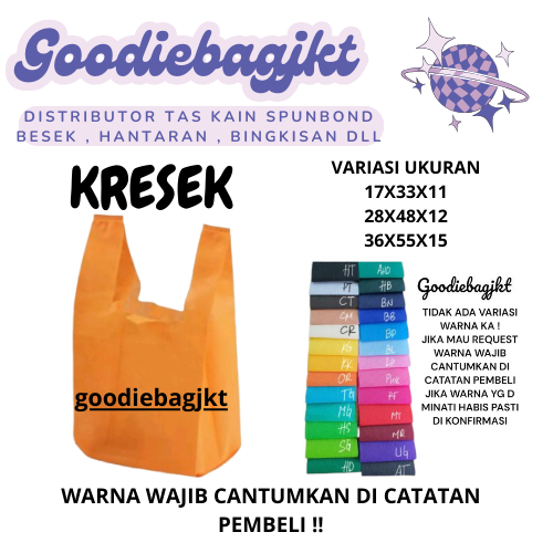 

Tas spunbound Kresek goodiebagSpunbond Bahan Kain 28cmx45cmx12cm isi 20pcs