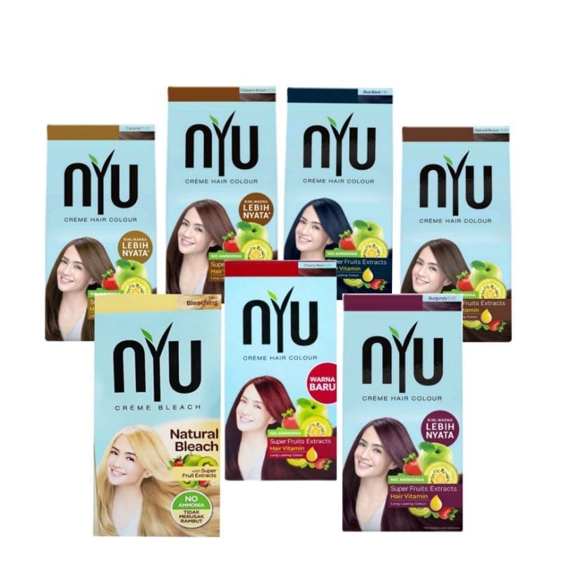 NYU CREME HAIR COLOUR Pewarna Rambut/ Cat Rambut Natural (TANPA AMONIA) Black Brown Blue Bleaching R