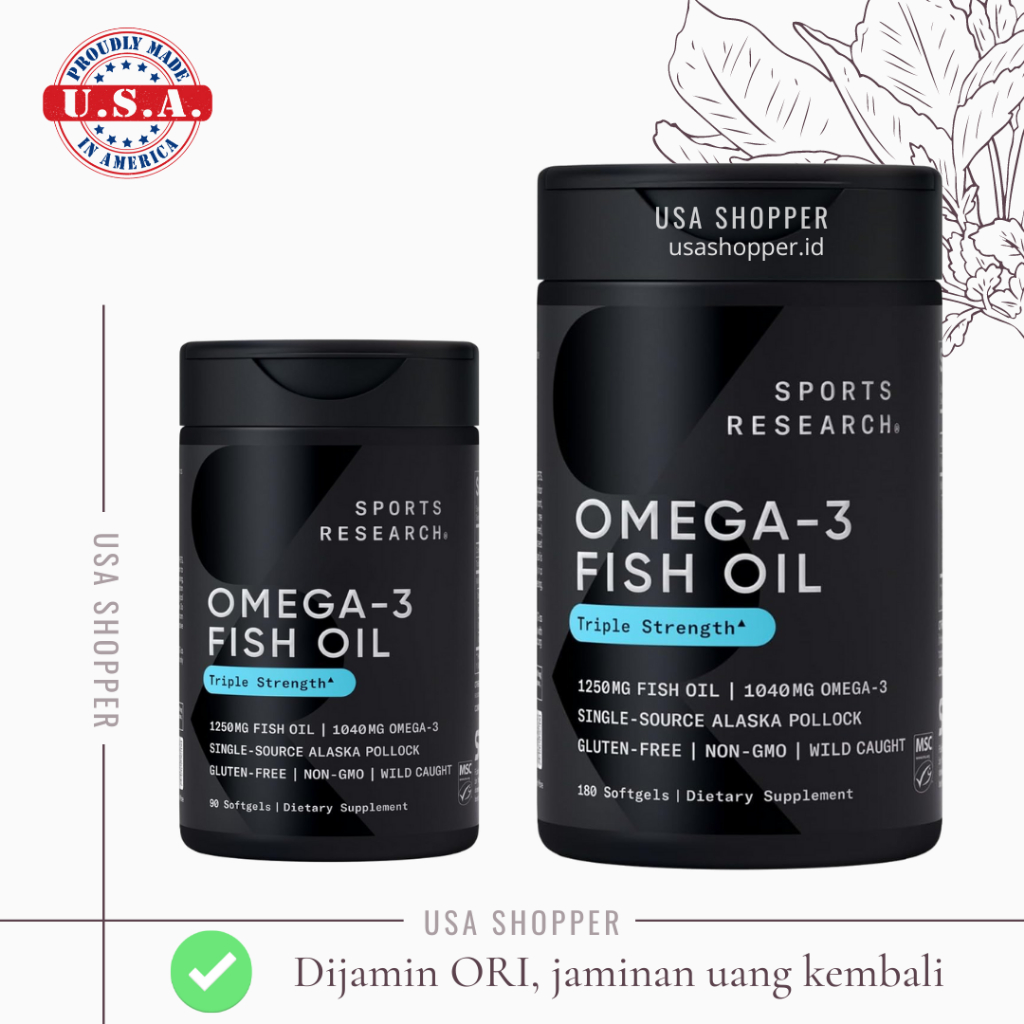 [ORI USA] Sports Research SR Omega 3 Triple Strength EPA DHA Concentrated Fish Oil Wild Alaskan Poll