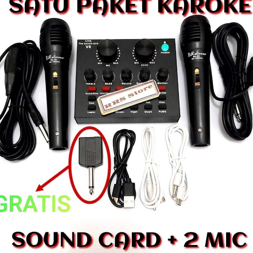 HJ6 ALAT KAROKE SATU Mixer m mic BAGUS sondcad sonkad Soundcard Broadcast Microphone V8  V8bluetooth