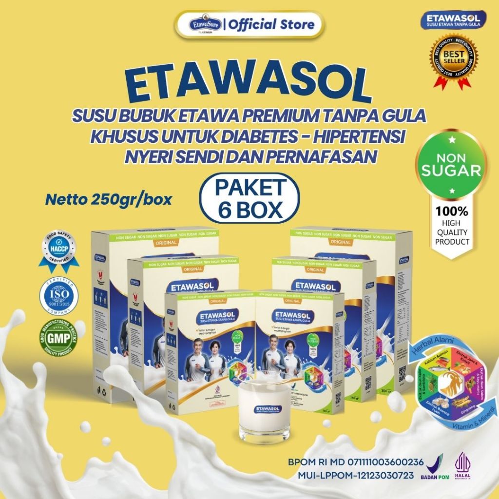 

Etawasol Susu Kambing Bebas Gula Anti Diabetes, Hipertensi, Nyeri Sendi dan Pernafasan - Paket 6 Box
