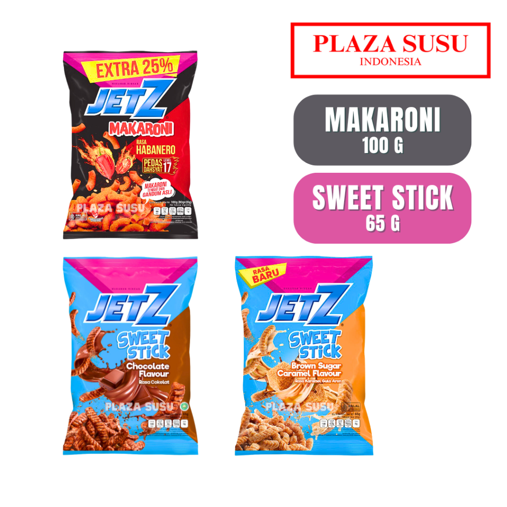 

JETZ MAKANAN RINGAN MAKARONI HABANERO SWEET STIK CHOCOLATE BROWAN SUGAR CARAMEL