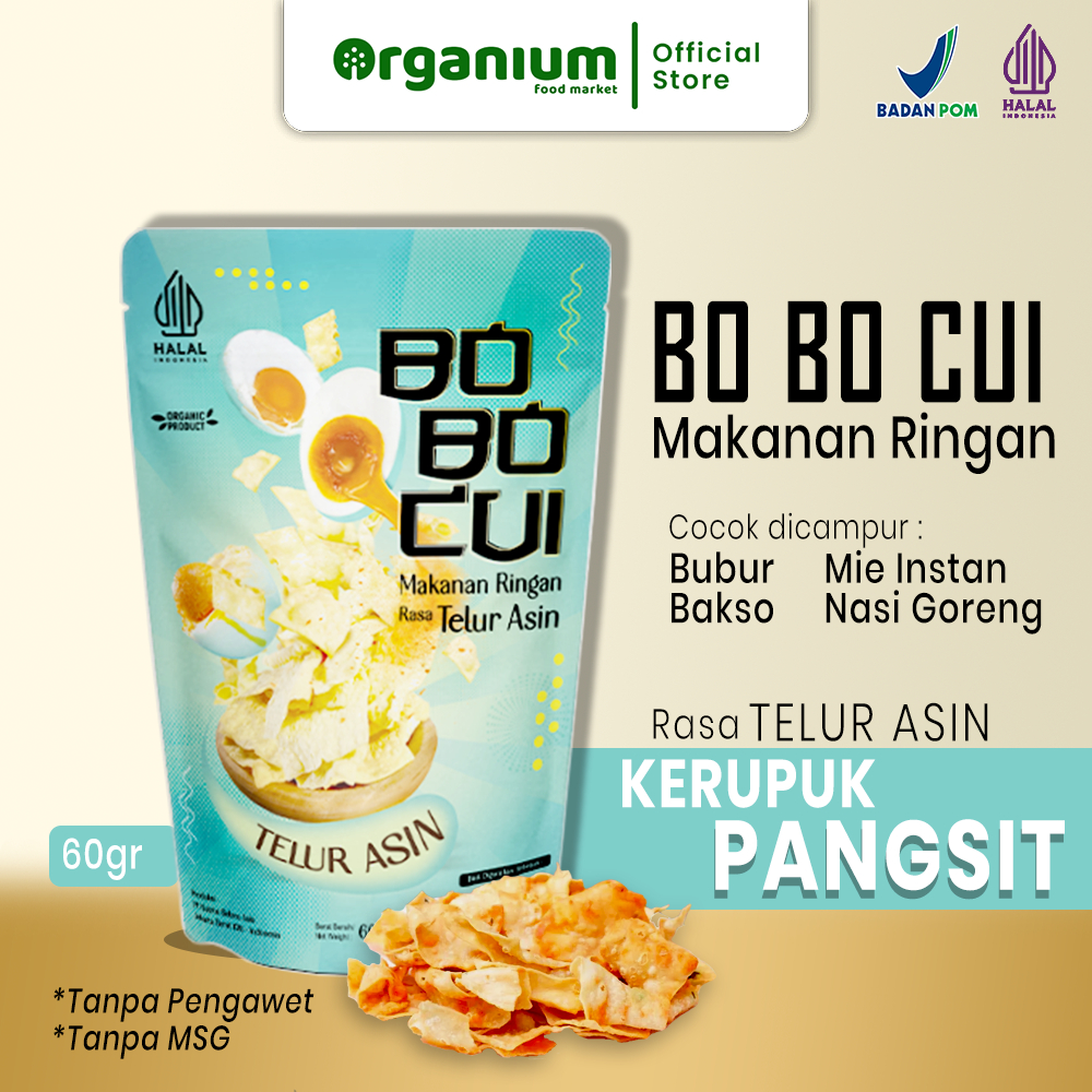 

Bobocui Crackers Salted Egg ORGANIUM Kerupuk Pangsit Rasa Telur Asin - 60g