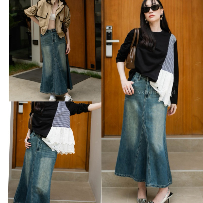 JIZEE-BAWAHAN WANITA-ROK JEANS SPAN SWAROS AURA