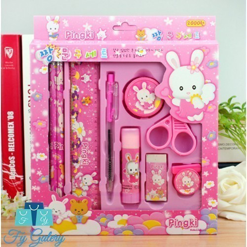 

Paket Set alat tulis stationery anak sekolah lengkap 9 in 1 penggaris penghapus pensil serutan
