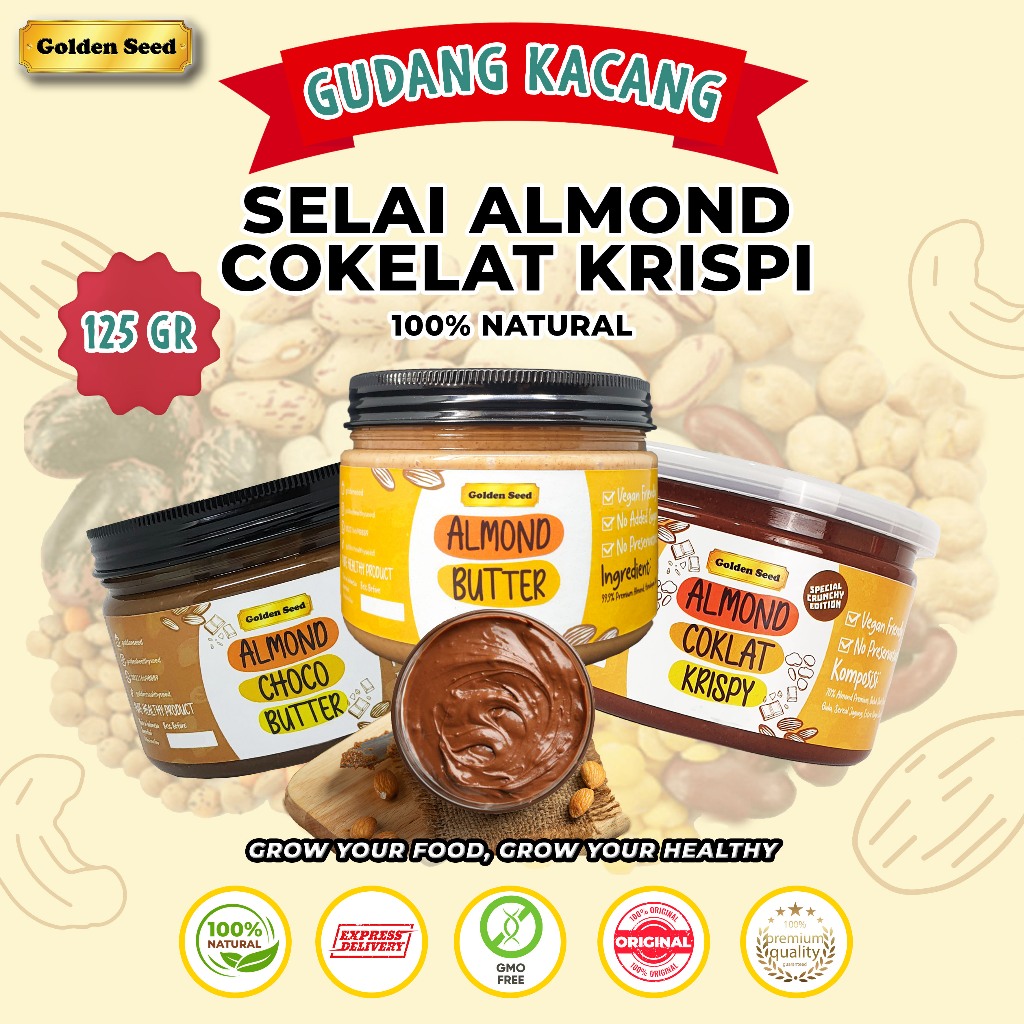 

SELAI ALMOND COKLAT KRISPY 125 GRAM PREMIUM - ALMOND CHOCO BUTTER GLUTEN FREE - VEGAN