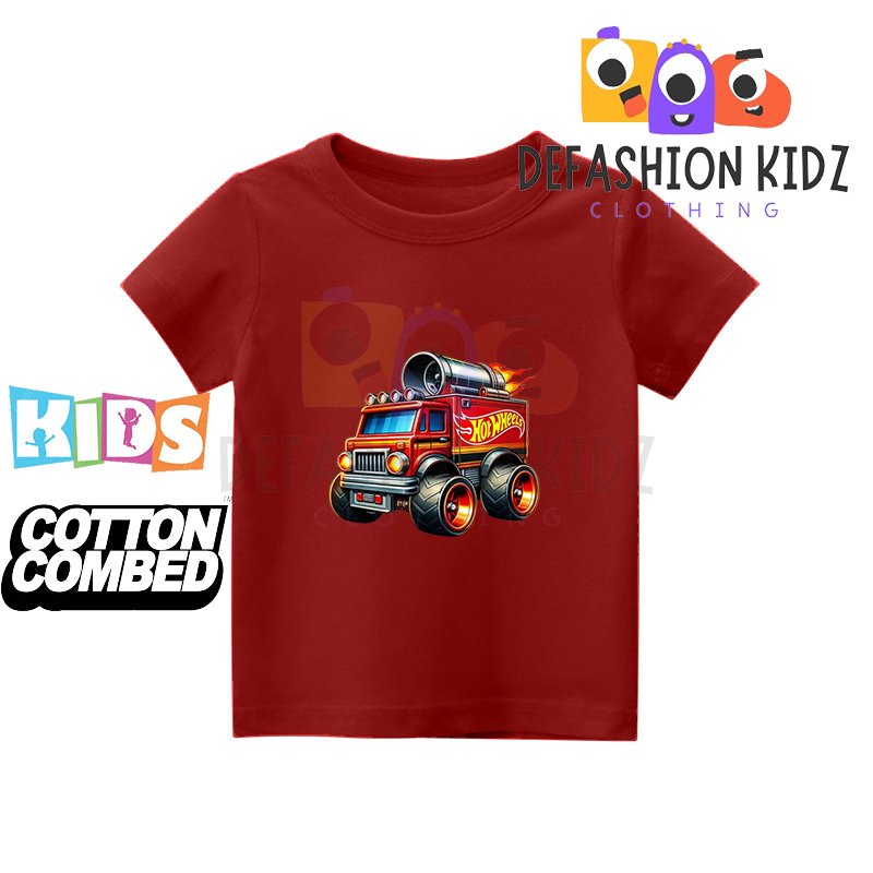Baju Mobil truk Hotwheel dengan roket hotwil Kaos Anak Distro Unisex anak laki-laki anak perempuan D